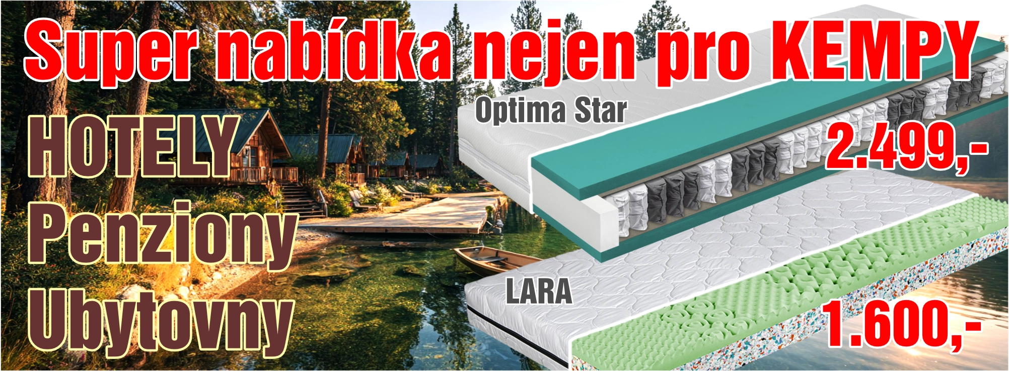 Matrace pro Kempy, Hotely, Penziony, Ubytovny